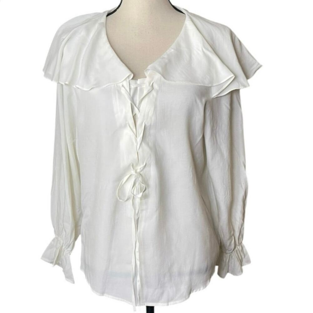 VTG James River Traders Ivory Ruffle Lace Up Medium Renaissance, Victorian Poet